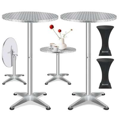 Abbildung von KESSER® 2in1 Stehtisch klappbar Bistrotisch 2er Set Aluminium Edelstahlplatte höhenverstellbar 70cm / 115cm Partytisch Tisch Ø 80cm In &amp; Outdoor Empfangstisch Klapptisch Silber