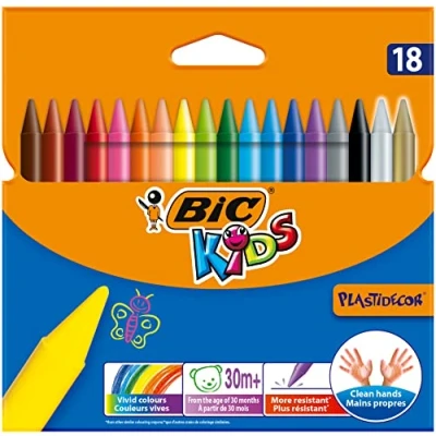 Abbildung von Bic Plastidecor farbig Wachsmalstifte, Klassisch, 18 Stück (1er Pack)