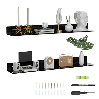 Abbildung von Sezanrpt 91.5cm Acryl Lange Wand Regal 2er Set, Schwarz montiert Badezimmer Regale Display Organizer, Floating für Flasche Oranizer, Gewürz, Wein, Spielzeug, Controller, Tasse
