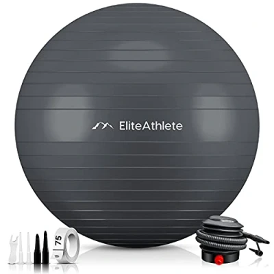 Abbildung von EliteAthlete Gymnastikball Sitzball Büro ergonomisch mit Anti Burst System Fitness Pilates Schwangerschaft Schwangerschaftsball Fitnessball Yogaball Yoga Ball 75 cm inkl. Luftpumpe