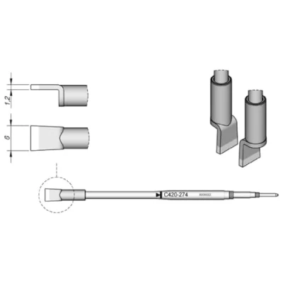 Abbildung von JBC Lötspitze Serie C420, C420274/6,0 mm, für Dual In Line IC C420274 (Lötkartusche Lötpatrone Loetspitze Loetkartusche Loetpatrone Löt /Entlötspitze)