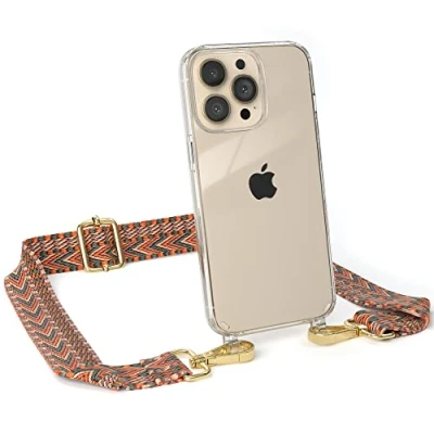 Abbildung von EAZY CASE Handykette Verstellbarer Trageriemen kompatibel mit iPhone 13 Pro, Handytaschenband, Handykordel Phone Case, Ersatzgurt für Ketten, Orange/Grün Haken Gold