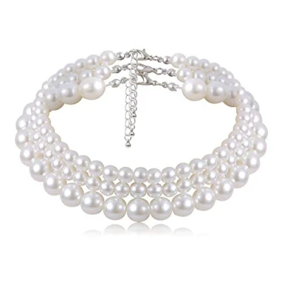 Abbildung von Cubahop Mehrlagige Perlen Choker Halskette, verstellbare Halsband Halsketten für Frauen und Mädchen
