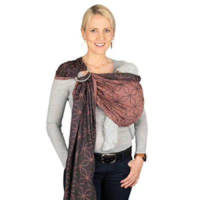 Abbildung von Hoppediz Ring Sling, Baby Tragetuch ab Geburt, 100 % kbA Baumwolle, Design Malmö rose