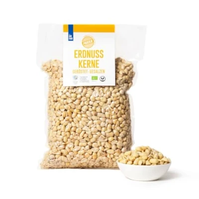 Abbildung von PAKKA Bio Fair Trade Erdnusskerne geröstet gesalzen 1kg, Öko geröstetet Erdnüsse direkt hergestellt und abgefüllt vom Produzenten in Kolumbien, vegan 1000g Familienpackung, Value Pack