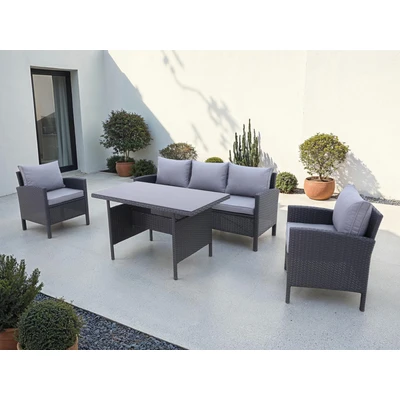 Abbildung von KONIFERA Gartenlounge Set »Brooklyn«, (Set, 12 tlg., 1x 3er Sofabank, 2 Sessel, Tisch 66x120x74 cm, inkl. Auflagen), Stahl/Polyrattan