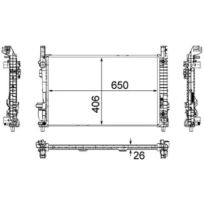 Abbildung von MAHLE ORIGINAL CR 781 000S Kühler, Motorkühlung für Fahrzeuge mit Klimaanlage 650 408 26 Kühlrippen gelötet MERCEDES BENZ: A Klasse, B Klasse