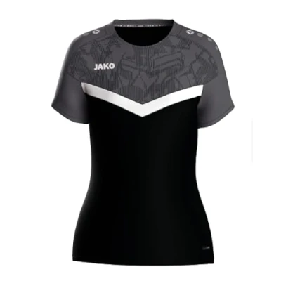Abbildung von JAKO ICONIC T Shirt Schwarz, Anthrazit, Gr.40 Funktionsshirt Damen Kurzarm, Nachhaltiges Sport aus 100% recyceltem Polyester, Feuchtigkeitstransportierend und atmungsaktiv