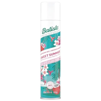Abbildung von BATISTE Sweet Summer Trockenshampoo ohne Ausspülen, blumiger und köstlicher Duft mit Noten von Monoï, Kokosnuss Vanille, erfrischt auszutrocknen Spray 200 ml