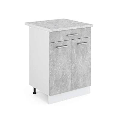 Abbildung von Vicco Unterschrank R Line, Beton/Weiß, 60 cm mit Schublade, AP Marmor