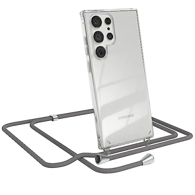 Abbildung von EAZY CASE Handykette kompatibel mit Samsung Galaxy S23 Ultra Kette zum Umhängen für Hülle Band aus Silikon stoßfeste transparente Handyhülle als Fallschutz in Anthrazit