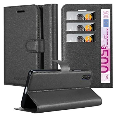 Abbildung von Cadorabo Hülle kompatibel mit Cubot J3 Handyhülle aus Premium Kunst Leder Flip Klappbare Stoßfeste Magnetische [Standfunktion] [Kartenfächern] Cover für Tasche in Schwarz