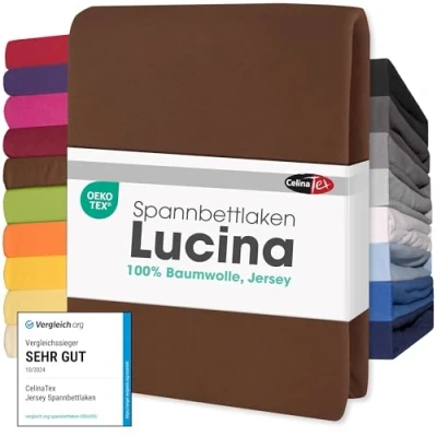 Abbildung von CelinaTex Jersey Spannbettlaken Lucina Doppelpack 140x200 160x200cm Schoko braun 100% Baumwolle gekämmt bis 26cm Matratzenhöhe Spannbettbezug, Leintuch, Bettlaken, elastisch, Strech, Oeko Tex