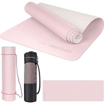 Abbildung von EliteAthlete Yogamatte Sportmatte Fitnessmatte Gymnastikmatte gepolstert &amp; rutschfest für Fitness, Pilates Yoga Matte 183 cm x 61 0.6 Trainingsmatte inkl. Transportgurt + Tasche