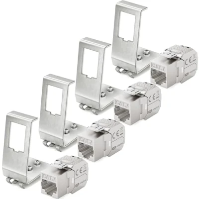 Abbildung von hb digital Set: 4X CAT.7 Keystone RJ45 Modul + Hutschienenadapter Metall Halterung für Hutschiene 35mm Standard Jack geschirmt Edelstahl LSA Montage Ethernet LAN Netzwerk Switch