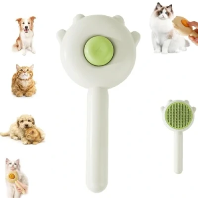 Abbildung von Self Cleaning Grooming Brush, Paw Cat Brush With Release Button, Pet Floating Hair Massage Comb, Easy Removes Tangles Loose for Short or Long Cats Dogs (Green)