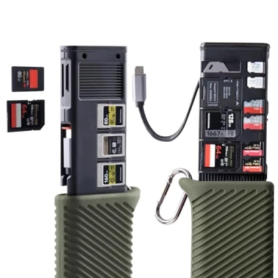 Abbildung von PGYTECH CFexpress Typ A/SD/Micro SD Speicherkartenleser 10Gbps USB 3.2 Gen2, A/SD/TF Kartenhalter aus Aluminiumlegierung, Kompatibel mit Kameras/Handys/Drohnen/Actionkameras (Moosgrün)