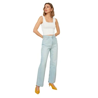 Abbildung von Trendyol Damen Hohe Taille 90er Jahre Breite Beinjeans Jeans Palazzo, Hellblau, 38