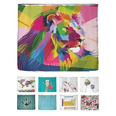 Abbildung von arteneur® Löwe Anti Schimmel Duschvorhang 240x200 Recycelt mit Öko Tex Standard 100 Beschwerter Saum, Blickdicht, Wasserdicht, Waschbar, 16 Ringe &amp; E Book Reinigungs Tipps