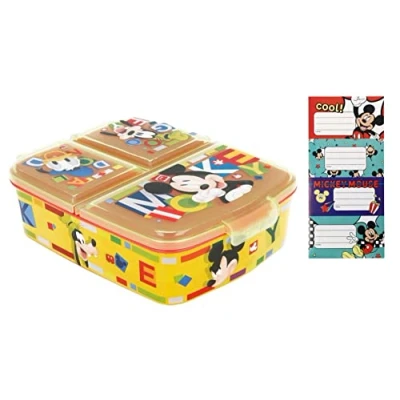 Abbildung von Theonoi Kinder Brotdose Lunchbox Sandwichbox mit Fächern Brotbox Unterteilung BPA frei r (Mickey Mouse)