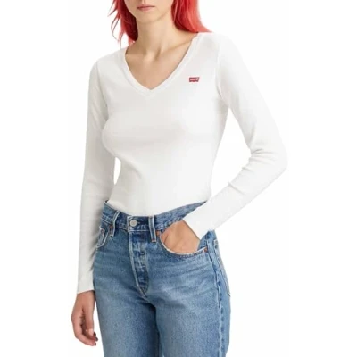 Abbildung von Levi&#039;s V NECK BABY TEE Langarmshirt, Damen, Größe: XXS, White
