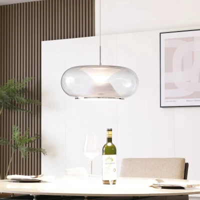 Abbildung von Lucande LED Hängeleuchte Orasa, Glas, weiß/klar, Ø 43 cm