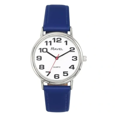 Abbildung von Ravel Damen Armbanduhr mit großen Ziffern Blau/Silbernes Ton/Weißes Zifferblatt Analoges Quarzwerk R0105.50.2