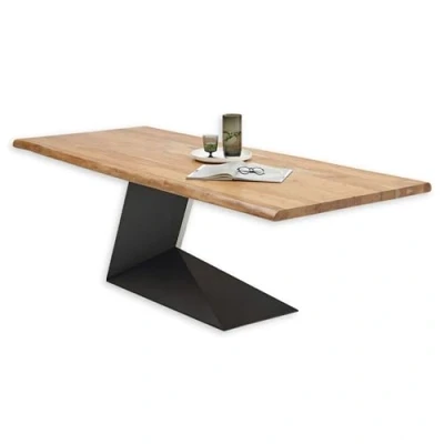 Abbildung von ALAN MINI Esstisch Baumkante Massivholz Akazie Hochwertiger Baumkantentisch mit schwarzem Metallgestell für Ihr Esszimmer 200 x 76 100 cm (B/H/T)