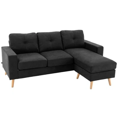 Abbildung von HOMCOM 3 Sitzer Ecksofa Eckcouch in L Form, Eckgarnitur Leinenoptik, Stoffsofa 1 Teile, für Wohnzimmer, Hellgrau, 193 x 136 85 cm