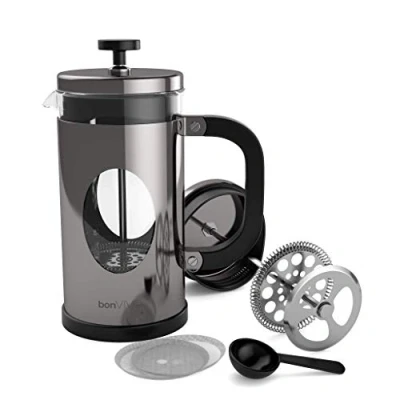 Abbildung von bonVIVO French Press Kaffeebereiter Silver 8 Tassen Coffee Maker in Kupfer Optik Kaffekanne aus Glas m. Edelstahl Filter u. Rahmen Kaffee Presse Geschenke für den Haushalt