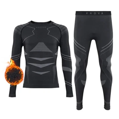 Abbildung von KADVA STREIF Thermounterwäsche Set für Herren Farbe Dunkelgrau Größe M/L Funktionsunterwäsche den Winter Reguliert die Temperatur beim Sport Atmungsaktiv und feuchtigkeitsableitend