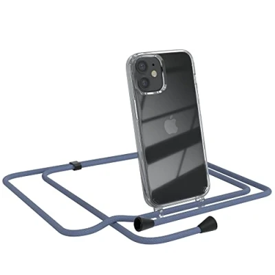 Abbildung von EAZY CASE Handykette kompatibel mit iPhone 12 Mini Handyhülle Umhängeband, Handykordel Schutzhülle, Silikonhülle, Hülle, Stylische Kette für Smartphone, EIS Blau Clips Schwarz