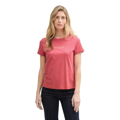 Abbildung von TOM Tailor LOGO Embroidery Tshirt print, Damen, Größe: Large, Berry red