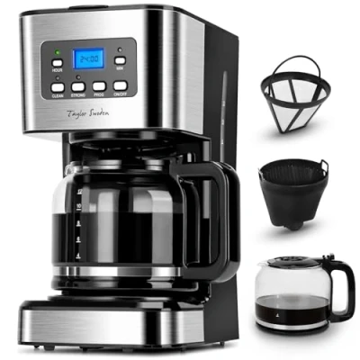 Abbildung von Taylor Swoden Darcy 950W Kaffeemaschine mit Timer,1.5L Filterkaffeemaschine 12 Tassen, Abschaltautomatik, Tropf Stopp, Wiederverwendbarem Filter und Heizplatte, BPA frei, Schwarz