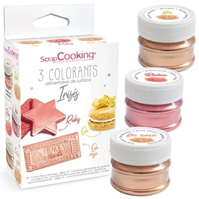 Abbildung von ScrapCooking 3er Set Mettalisch Lebensmittelfarbe Pulver Lebensmittel Farben : Gold, Roségold &amp; Rubin Essbares für Backen, Torten, Kekse, Kuchen, Schokolade 4019