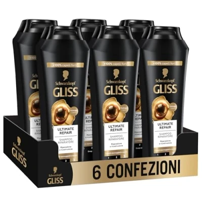 Abbildung von Schwarzkopf Gliss Ultimate Repair Shampoo, 6 Packungen à 250 ml, Shampoo mit flüssigem Keratin und schwarzem Perlen Extrakt, Behandlung für geschädigtes trockenes Haar