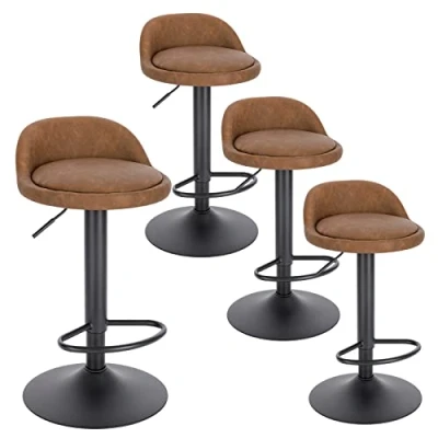 Abbildung von EUGAD Barhocker 4er Set 360 Drehstuhl Barstuhl mit Rückenlehne Fußstütze 120kg belastbar höhenverstellbar Kunstleder Metall Braun 0914BY 4
