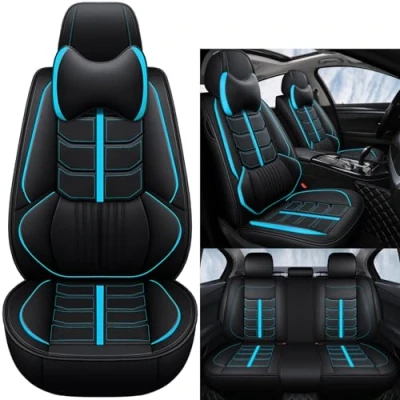 Abbildung von Eunncu Autositzbezüge komplettes Set Universal in Stylish Design Schonbezüge für Vordersitze und Rückbank Auto Sitzbezüge Airbag Kompatibel Premium Wasserdicht Sitzbezug, Schwarz Blau