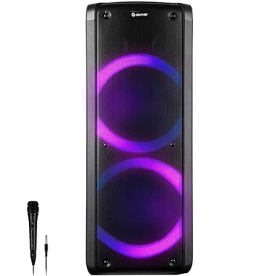 Abbildung von Denver Leistungsstarker Bluetooth Lautsprecher Disco Lichter Karaoke mit Mikrofon Doppelwoofer von 6,5 Zoll tragbarer TWS/AUX/USB/SD BPS 352 Schwarz