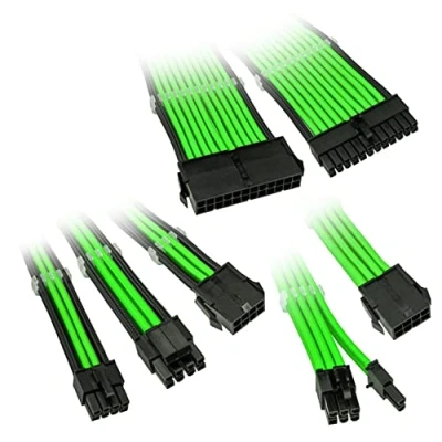 Abbildung von KOLINK Sechs Kabelverlängerungssätze Sleeved Cable Kit Enthält 24 polige 4+4 8 und 6+2 Pc Kabel PCIe Funktioniert mit 5.0 (Grün)