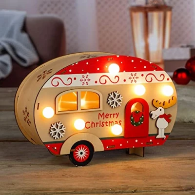 Abbildung von Haushalt International Weihnachts Wohnwagen Merry Christmas aus Holz mit 10 Warm Weißen LED&#039;s