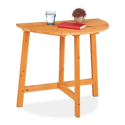 Abbildung von Relaxdays Klapptisch, halbrund, HxBxT: 74 x 80 50 cm, Balkon &amp; Garten, Tannenholz, Outdoor, Wandklapptisch, Natur