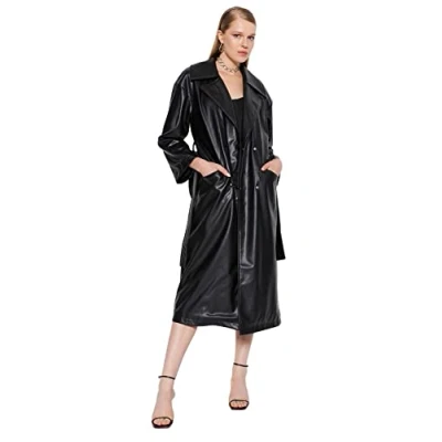 Abbildung von Trendyol Women&#039;s Damen Oversize Zweireihig Plain Webstoff Trenchcoat Coat, Schwarz, 34