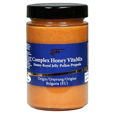 Abbildung von 450 g Honig enthält Blütenpollen, Bienenwachs, Propolis, und Gelee Royal