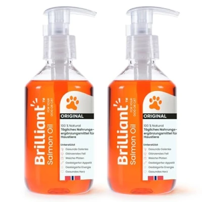 Abbildung von Hofseth BioCare BRILLIANT Norwegisches Lachsöl für Katzen und Hunde Fördert glänzende Mäntel Verbesserter Appetit Weiche Pfoten Energie erhöhen Nicht GVO 2 x 300ml