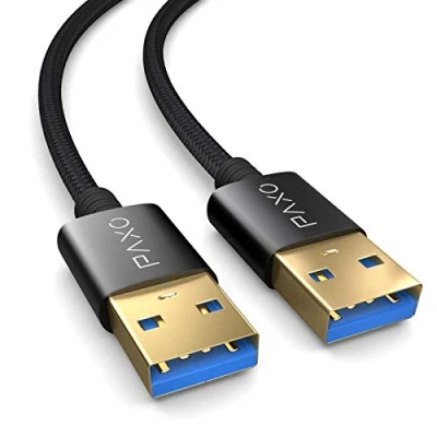 Abbildung von PAXO USB A 3m Verbindungskabel, 10 Gbit/s, 3.2 Gen2, Abwärtskompatibel mit 3.0, Stecker auf Stecker, schwarz, Stoffmantel