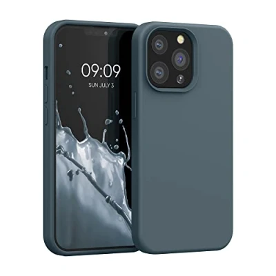 Abbildung von kwmobile Hülle kompatibel mit Apple iPhone 13 Pro Silikon Handy Case Handyhülle weiche Oberfläche kabelloses Laden Dunkler Schiefer