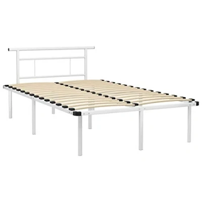 Abbildung von vidaXL Bettgestell Bett Metallbett Schlafzimmerbett Doppelbett Bettrahmen Ehebett Lattenrost Schlafzimmermöbel Weiß Metall 120x200cm