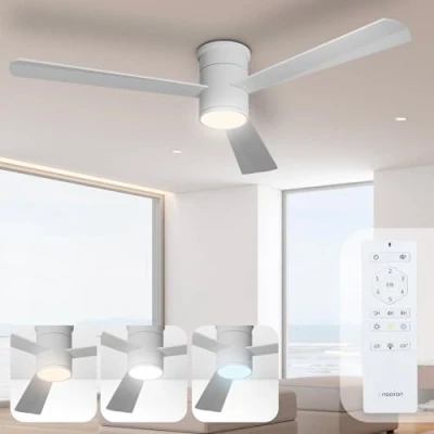 Abbildung von Noaton Deckenventilator mit Beleuchtung und Fernbedienung, Weiß, 3 Flügel, Liese, 6 Geschwindigkeiten, Ø132 cm, Dimmbar LED 22,9 W, Timer, DC Motor 34 Sommer Winterbetrieb