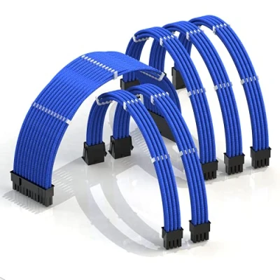 Abbildung von LINKUP AVA 30cm PSU Kabelverlängerung Ummantelt GPU Nach Maß PC Stromversorgung mit Kamm Kit Kompatibel RTX3090 1x 24 P (20+4) 2X 8 (4+4) CPU 3X (6+2) Set 300mm Blau